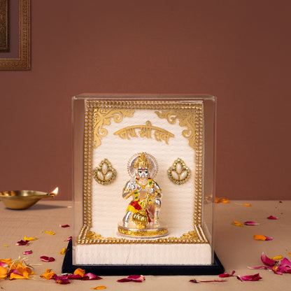Jai Shree Ram Hanuman Ji Idol in Decorative Acrylic Case Gold And Silver Coated | Divine Tabletop Showpiece for Home &amp; Office Mandir