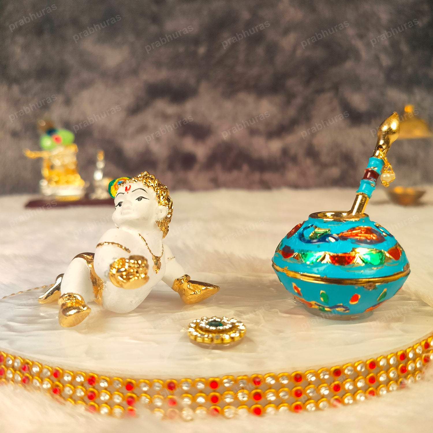 Shree Bal Krishna With Matki Silver Coated