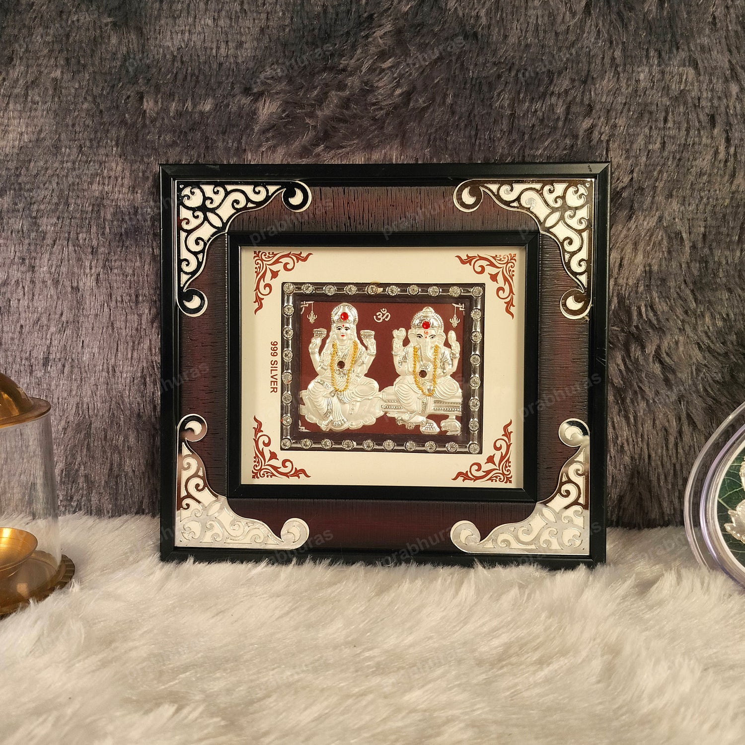 Laxmi Ganesh  Wall Hanging Photo Frame Silver Coated