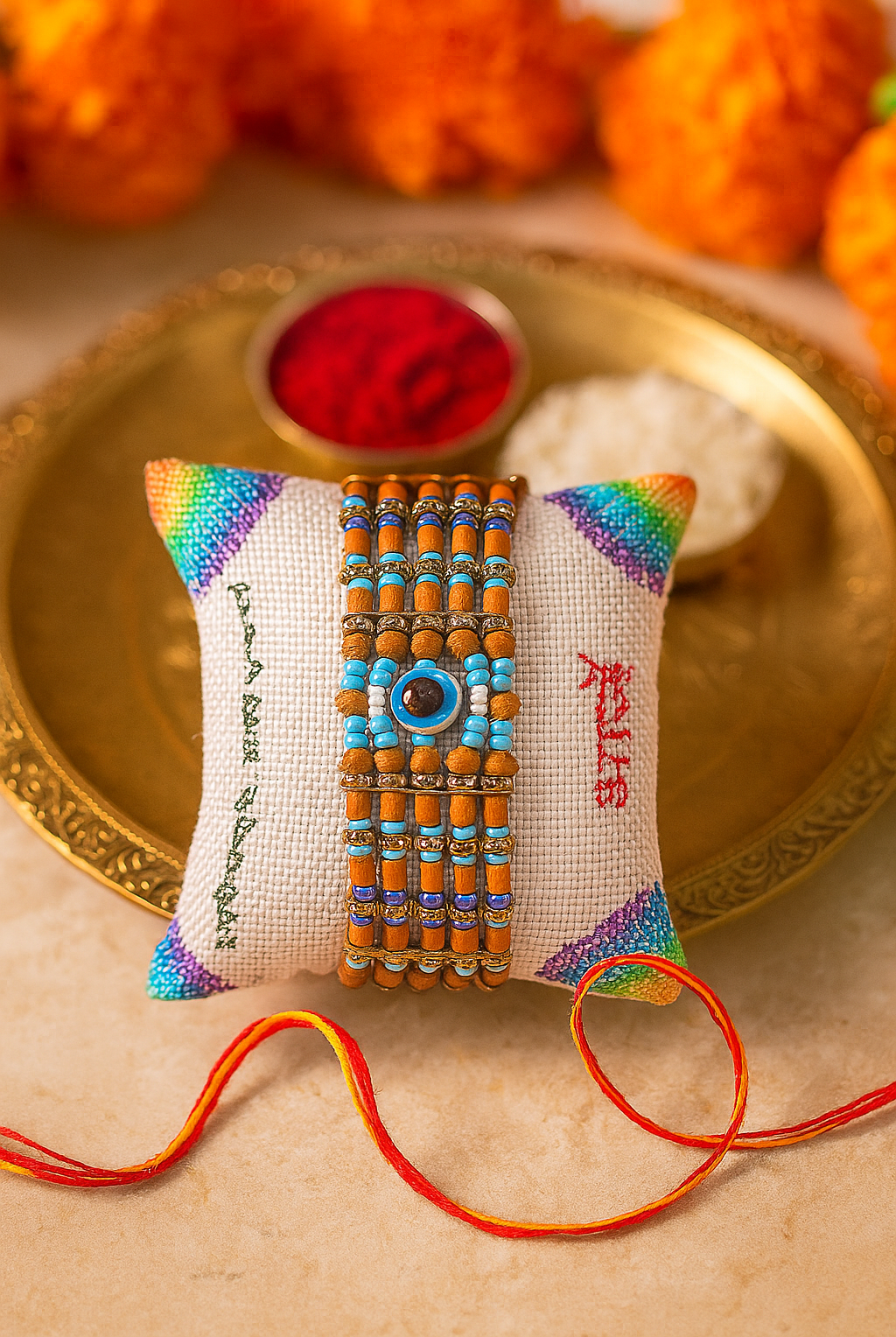 King Kalai Rakhi with Coaster, Kumkum &amp; Chawal | Premium Raksha Bandhan Gift Combo