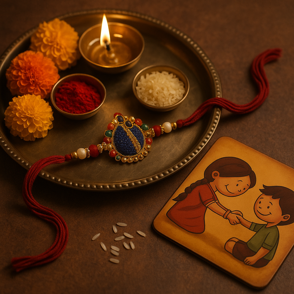 Rock Bro Rakhi with Coaster &amp; Kumkum Chawal | Designer Rakhi Gift Combo for Brother | Raksha Bandhan Special