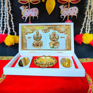 White Laxmi Ganesh Pocket Temple (24 Karat Gold Coated)