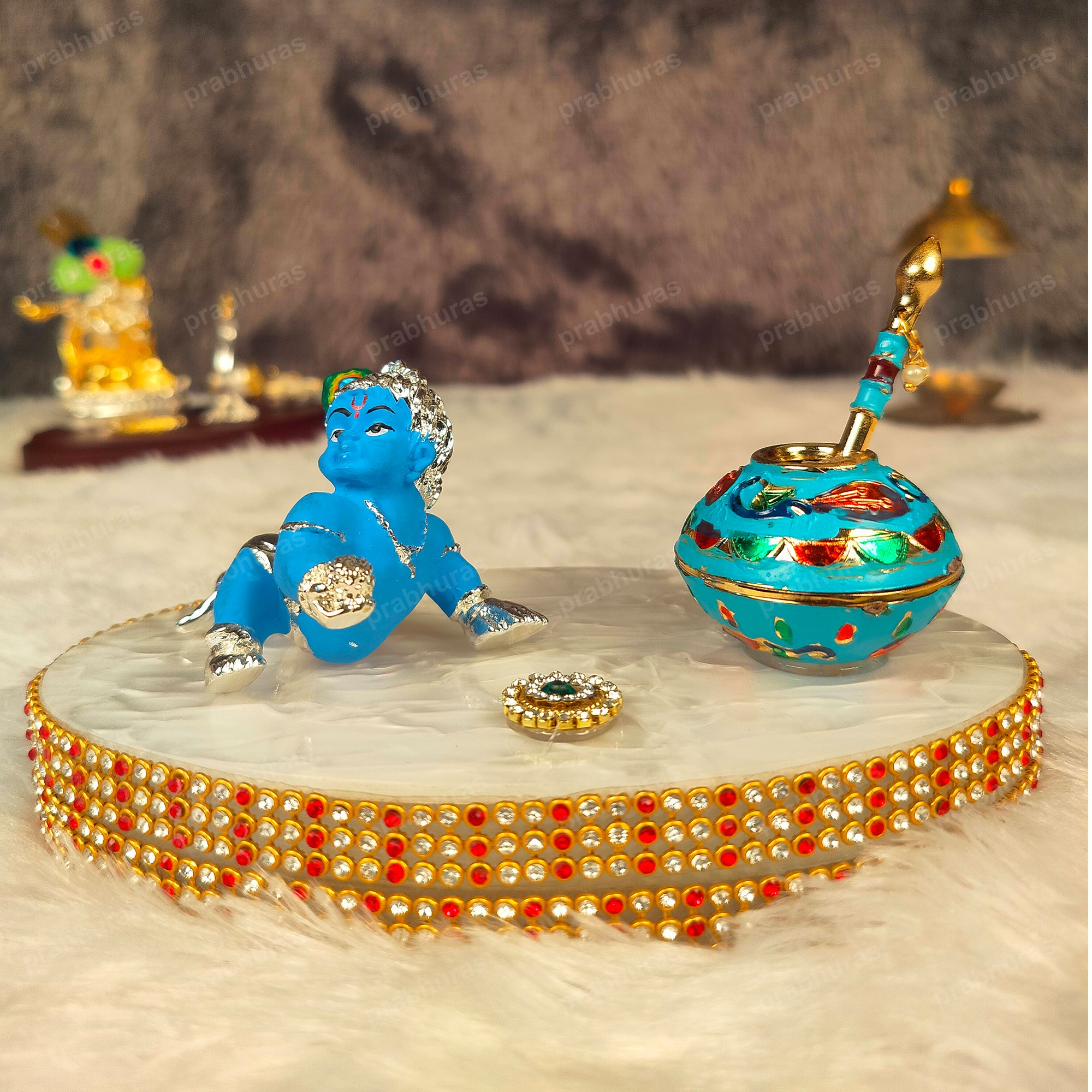 Shree Bal Krishna With Matki Silver Coated