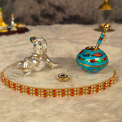 Shree Bal Krishna With Matki Silver Coated