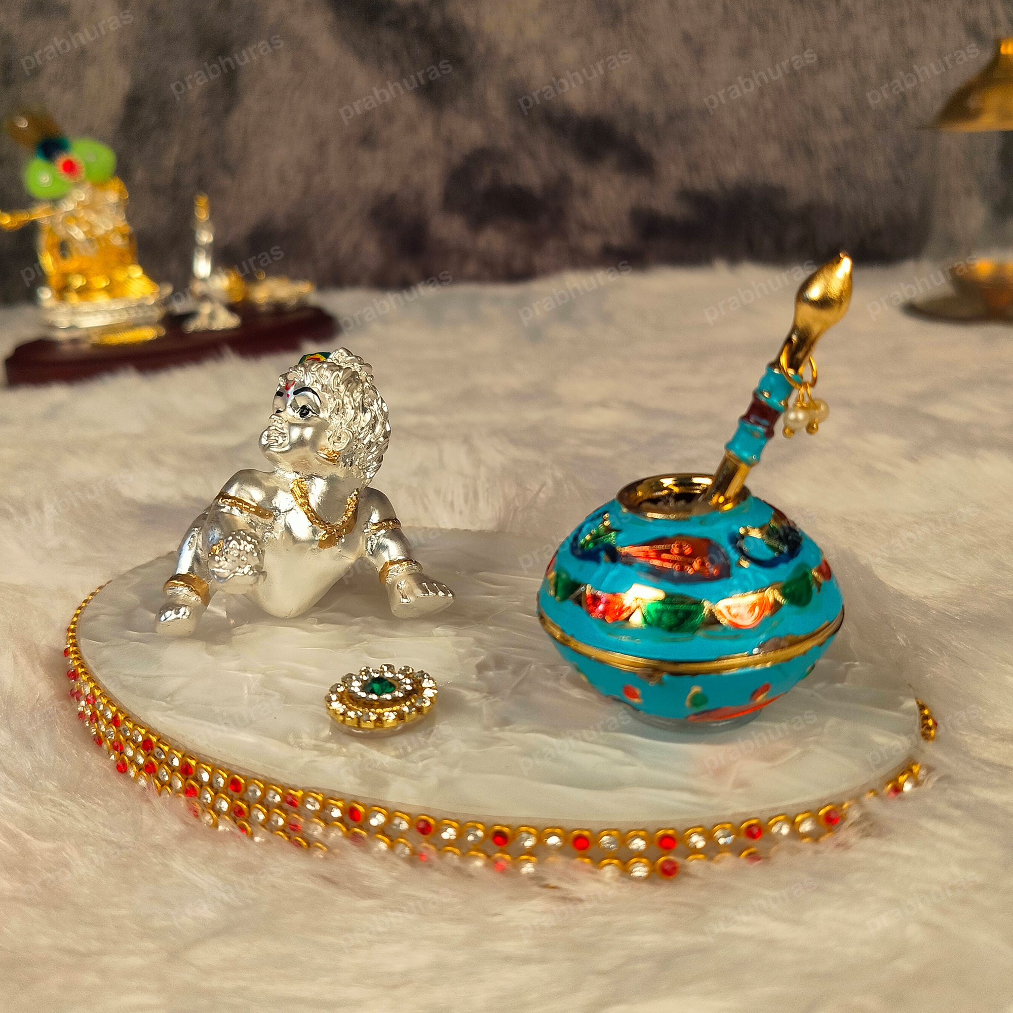 Shree Bal Krishna With Matki Silver Coated