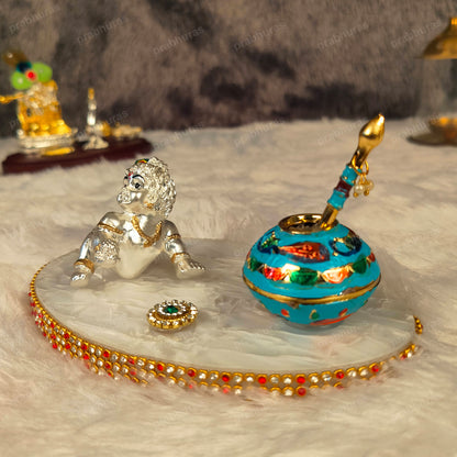 Shree Bal Krishna With Matki Silver Coated