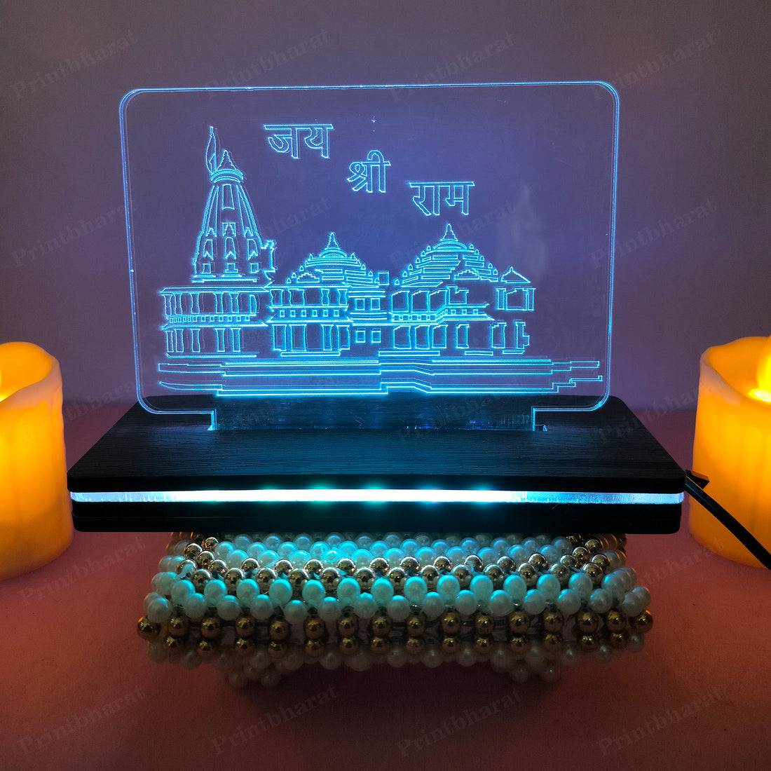 Acrylic Ram Mandir MultiColor Led frame size ( 12 cm* 16 Cm )