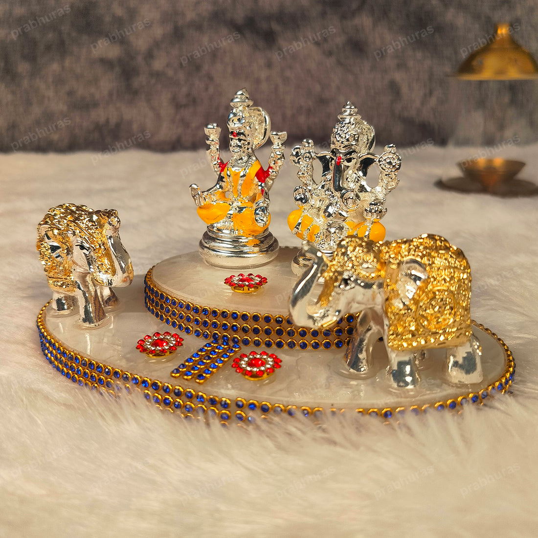 Shree Laxmi Ganesh With Hathi And Silver Coated