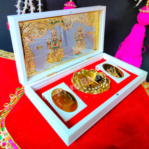 White Laxmi Ganesh Pocket Temple (24 Karat Gold Coated)
