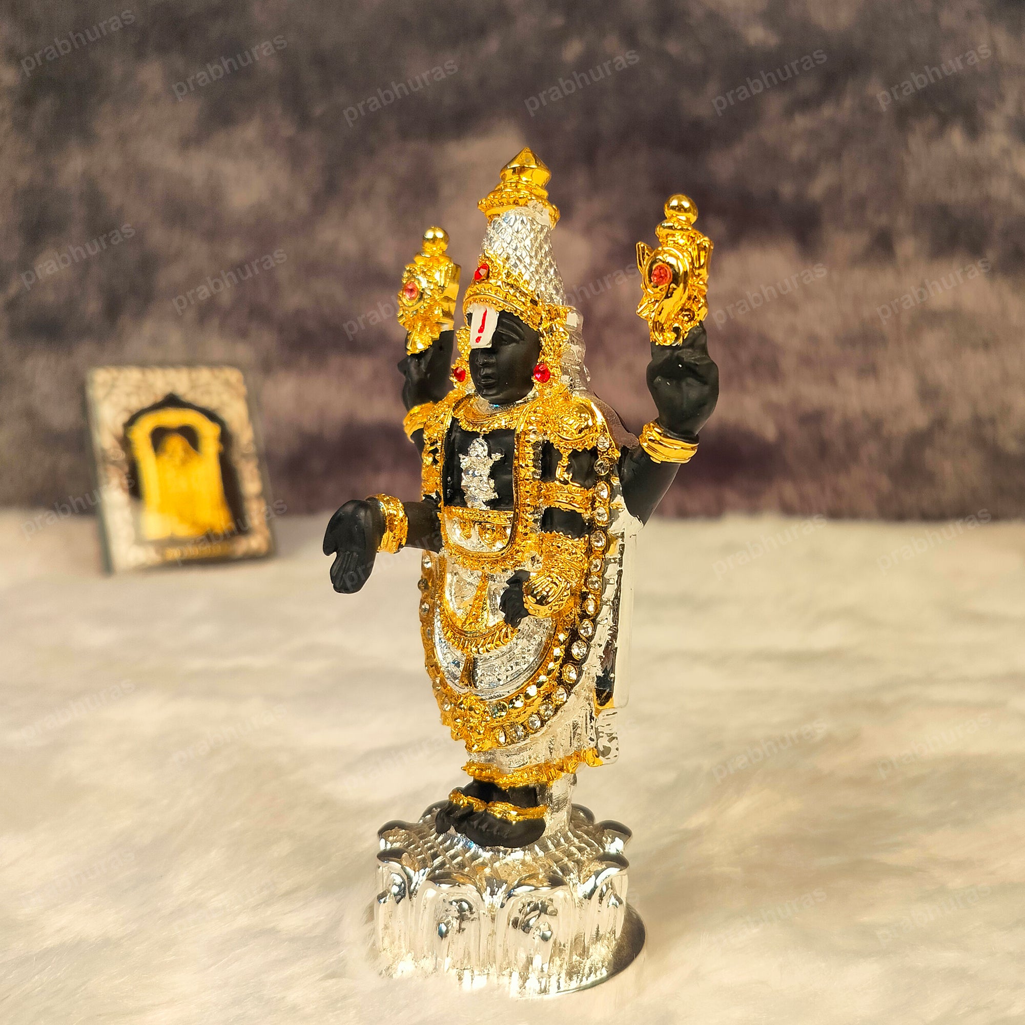 24 Carat Gold and 999 Pure Silver Coated Tirupati Balaji Idol