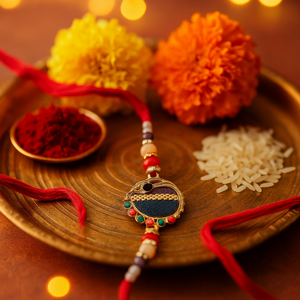 Rock Bro Rakhi with Coaster &amp; Kumkum Chawal | Designer Rakhi Gift Combo for Brother | Raksha Bandhan Special
