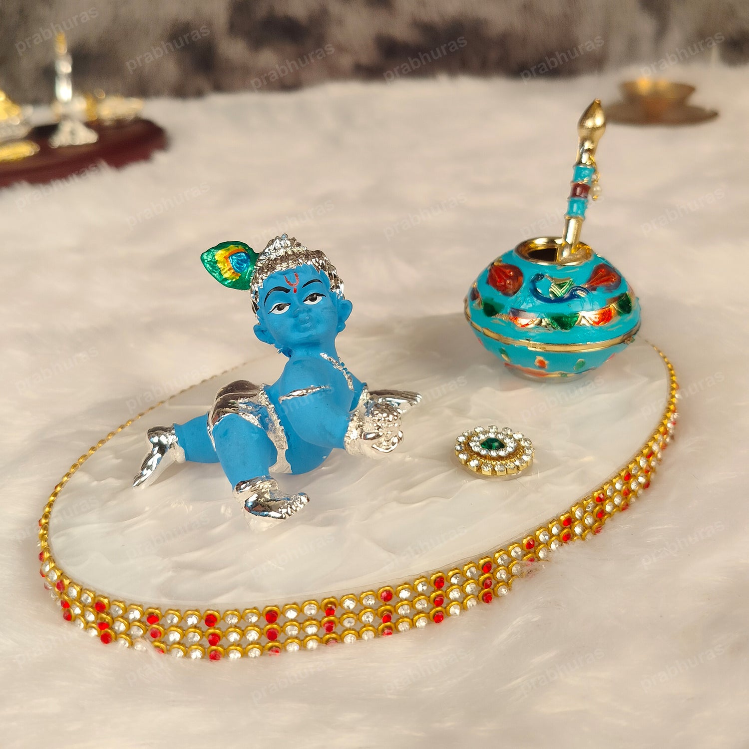 Shree Bal Krishna With Matki Silver Coated