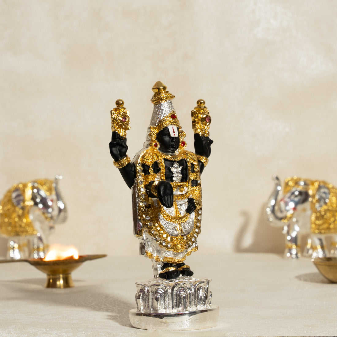 24 Carat Gold and 999 Pure Silver Coated Tirupati Balaji Idol