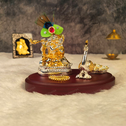 Shree Radhe Krishna Ji Murti Gold And Silver Coated With Mor