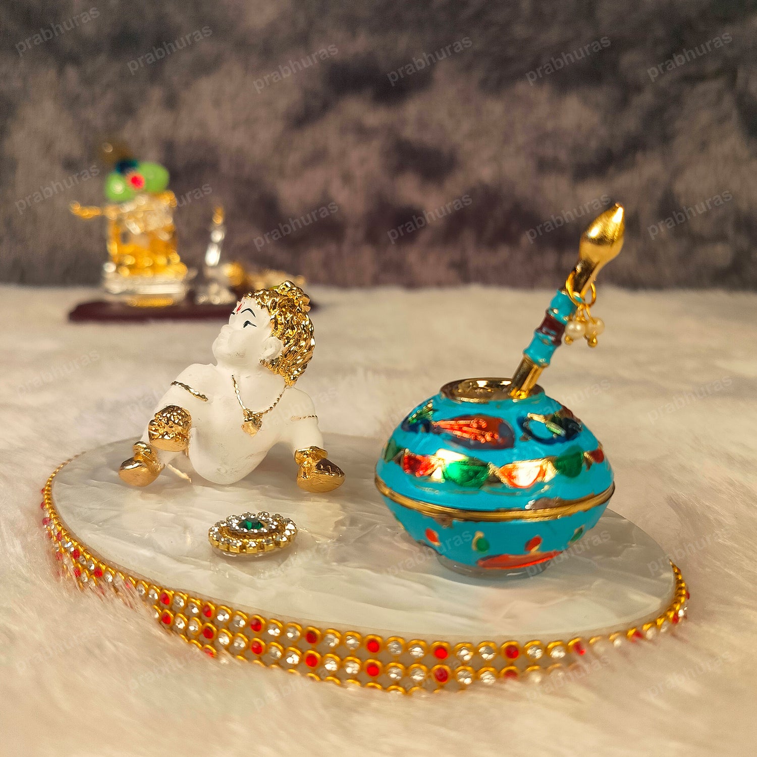 Shree Bal Krishna With Matki Silver Coated