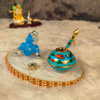 Shree Bal Krishna With Matki Silver Coated