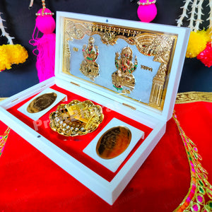 White Laxmi Ganesh Pocket Temple (24 Karat Gold Coated)