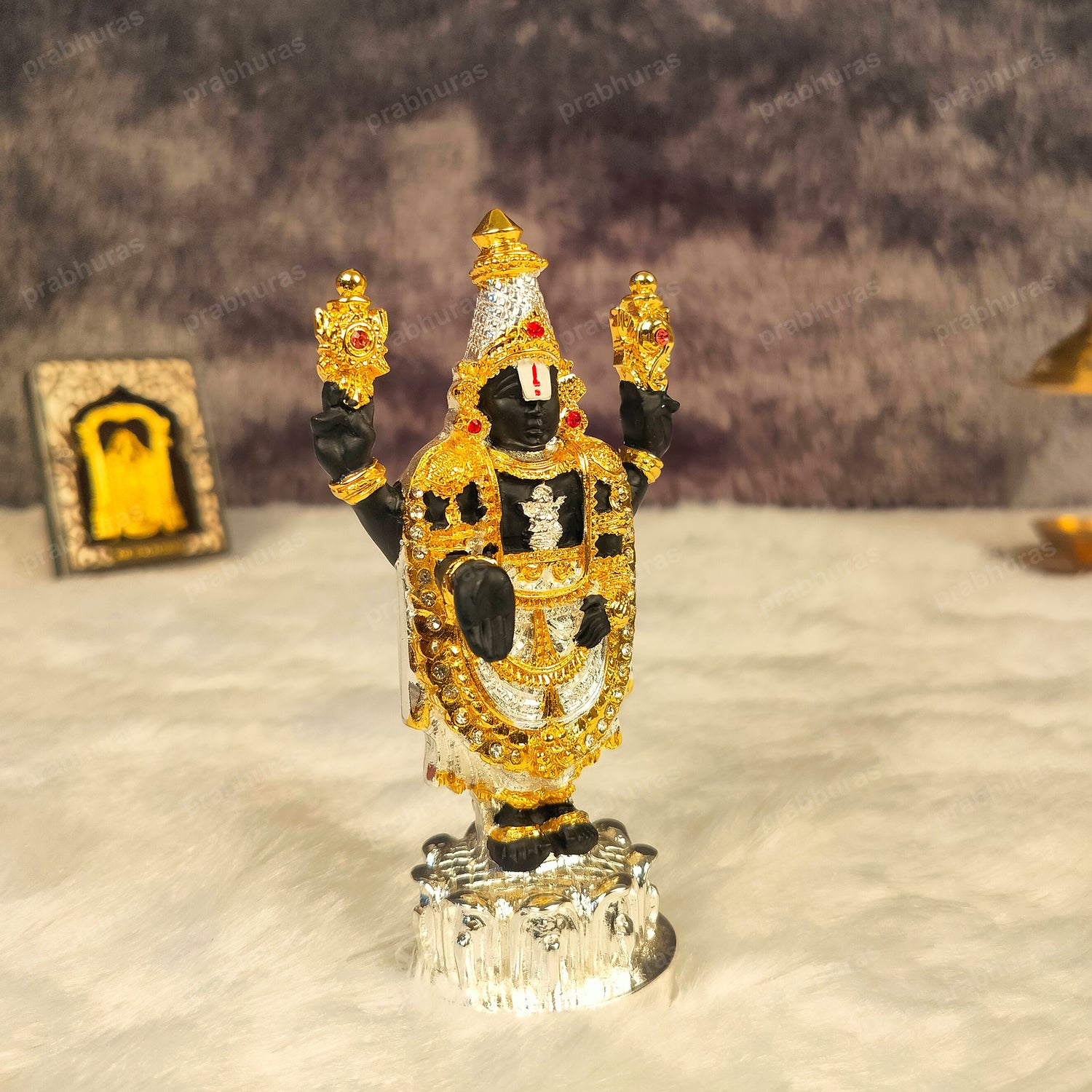 24 Carat Gold and 999 Pure Silver Coated Tirupati Balaji Idol