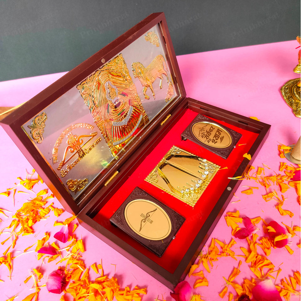 Khatu Shyam Charan MDF Pocket Temple (24 Karat Gold Coated)