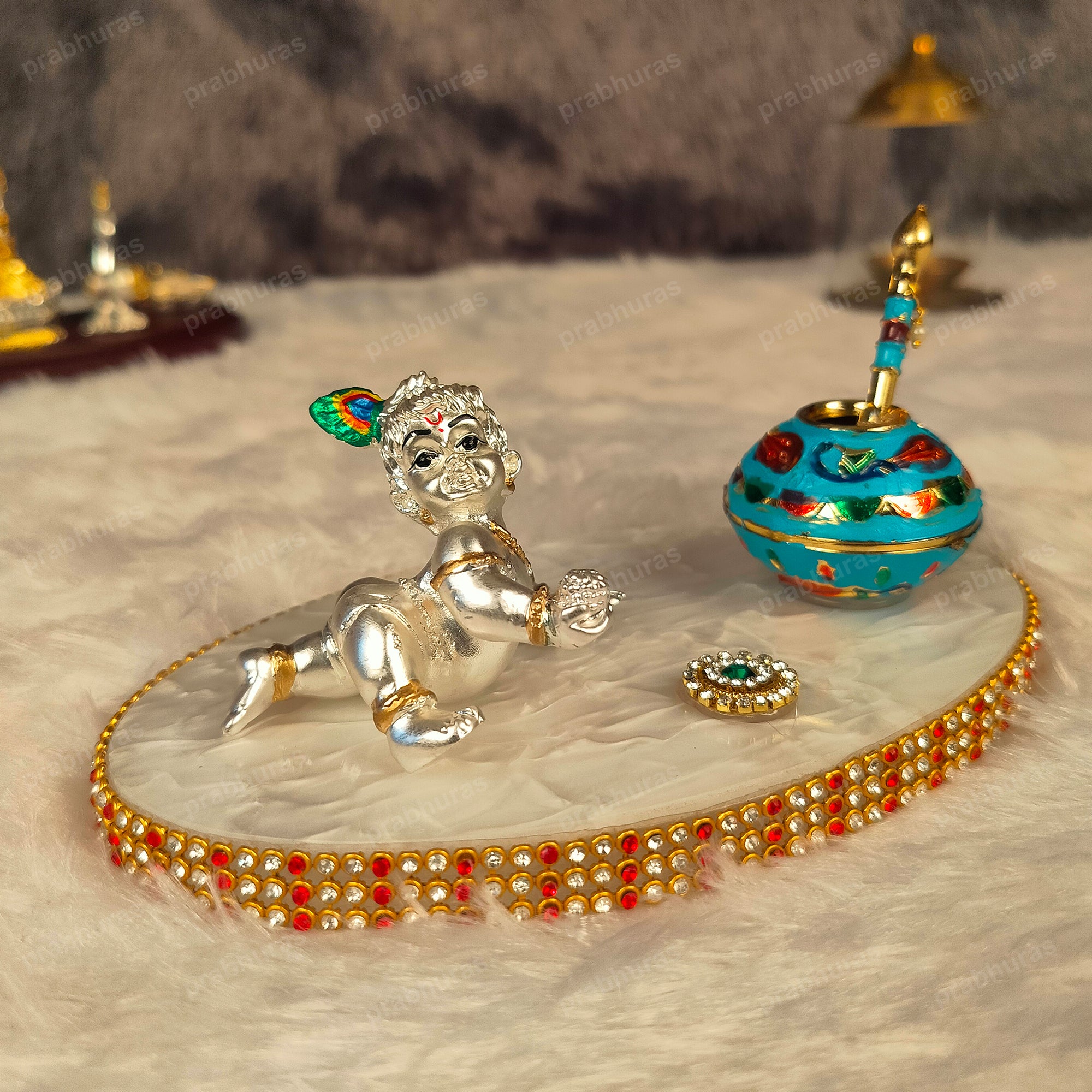 Shree Bal Krishna With Matki Silver Coated