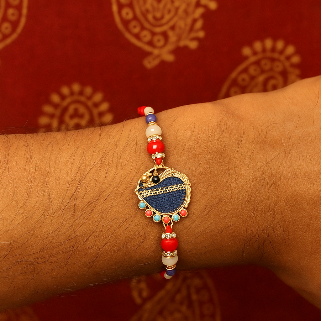 Rock Bro Rakhi with Coaster &amp; Kumkum Chawal | Designer Rakhi Gift Combo for Brother | Raksha Bandhan Special