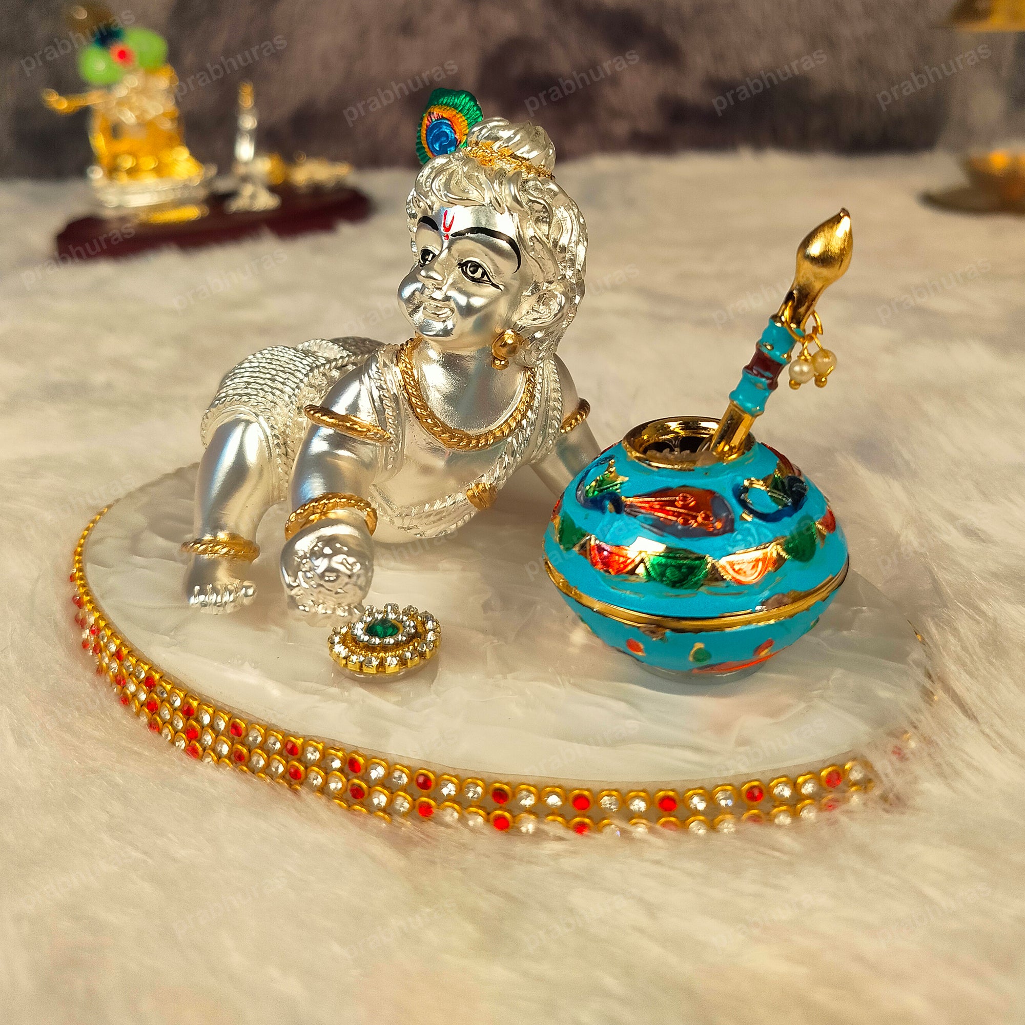 Shree Bal Krishna With Matki Silver Coated