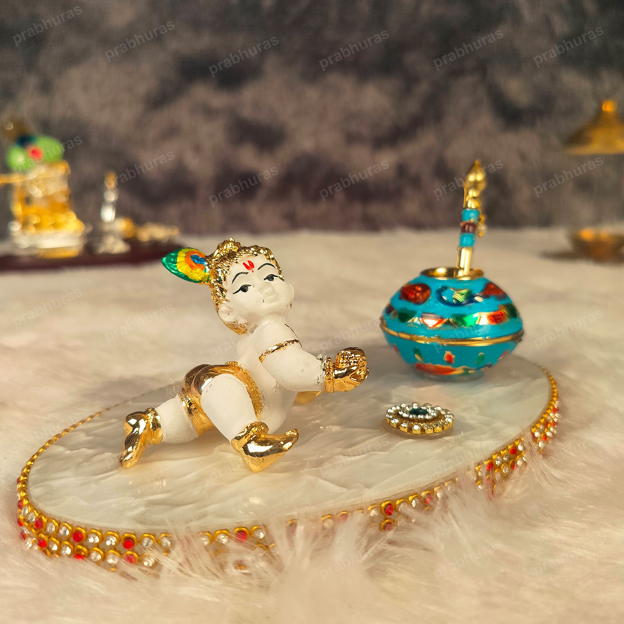 Shree Bal Krishna With Matki Silver Coated