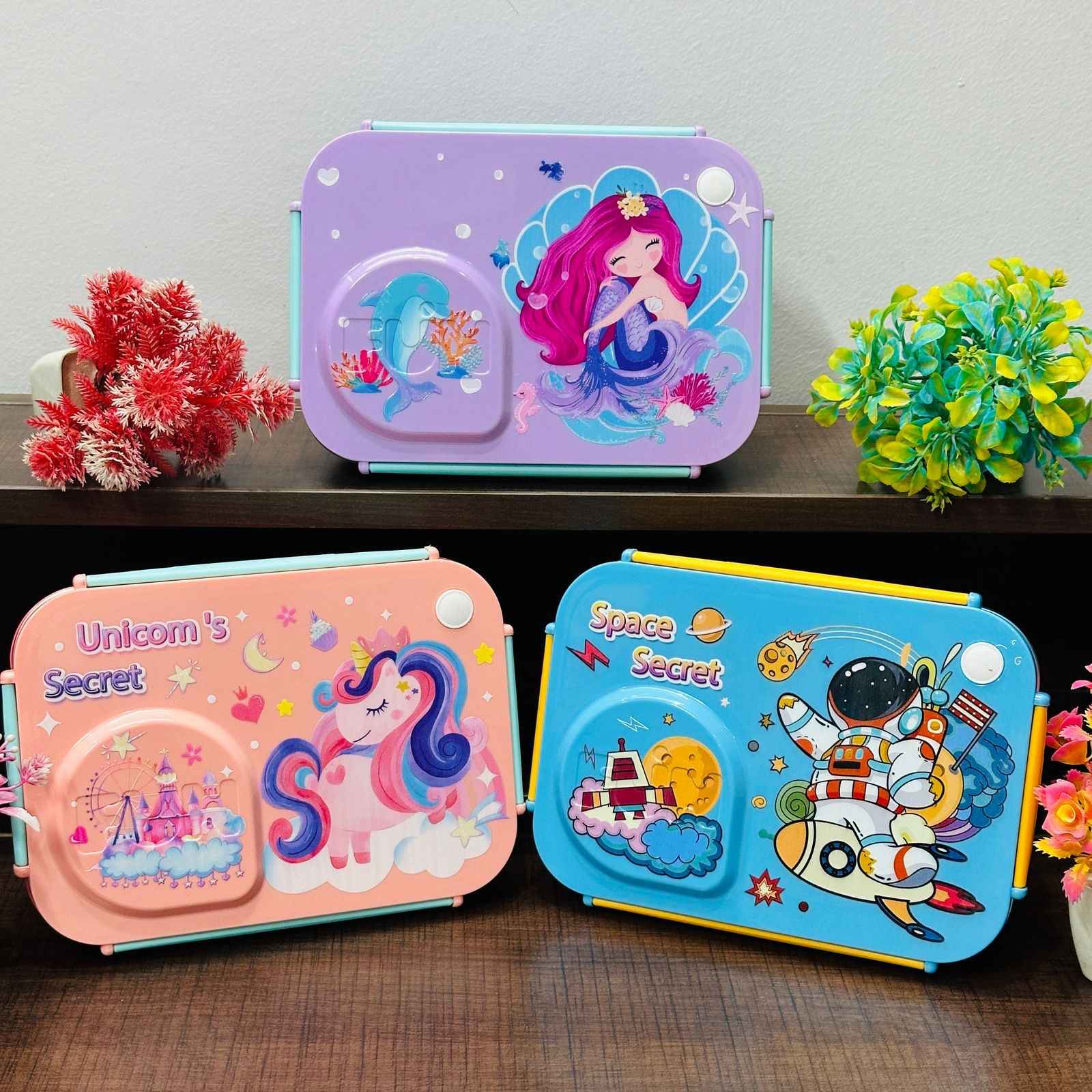 3 Grid Personalized Leak Proof  Steel Lunch Box 750 ML