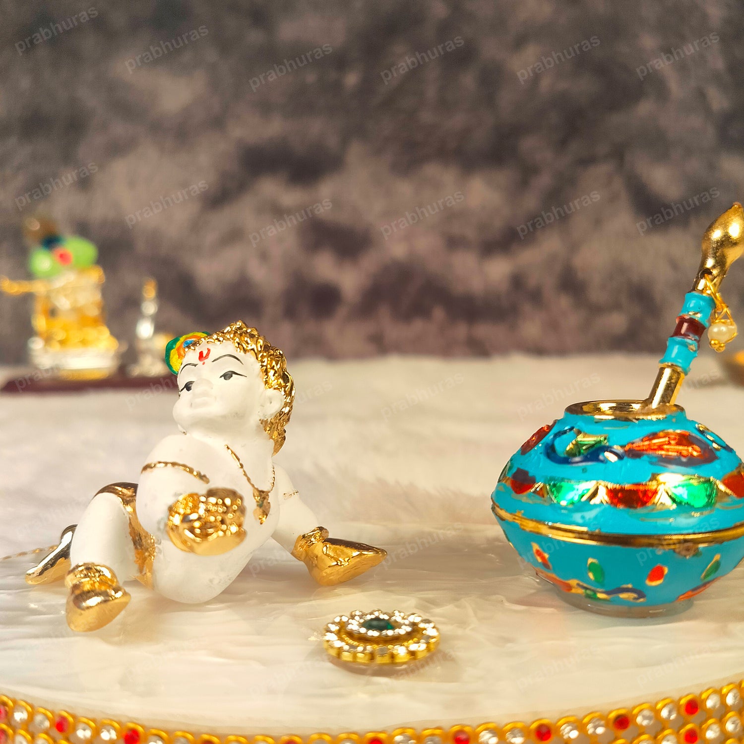 Shree Bal Krishna With Matki Silver Coated