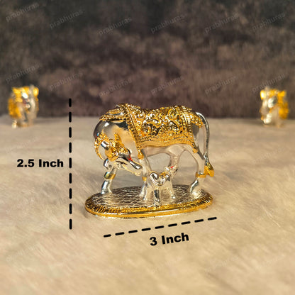 24 Carat Gold and 999 Silver Plated Kamdhenu Cow and Calf Statue