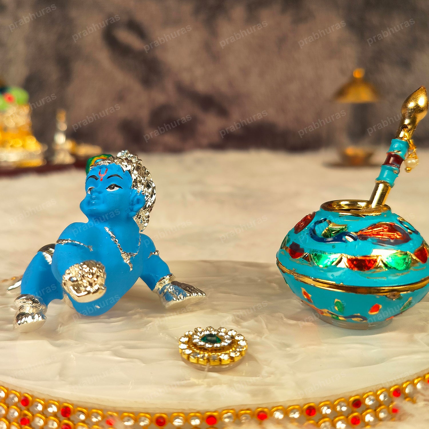 Shree Bal Krishna With Matki Silver Coated