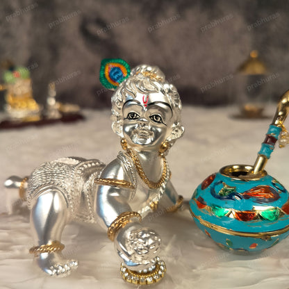 Shree Bal Krishna With Matki Silver Coated