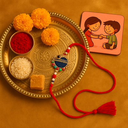 Rock Bro Rakhi with Coaster &amp; Kumkum Chawal | Designer Rakhi Gift Combo for Brother | Raksha Bandhan Special