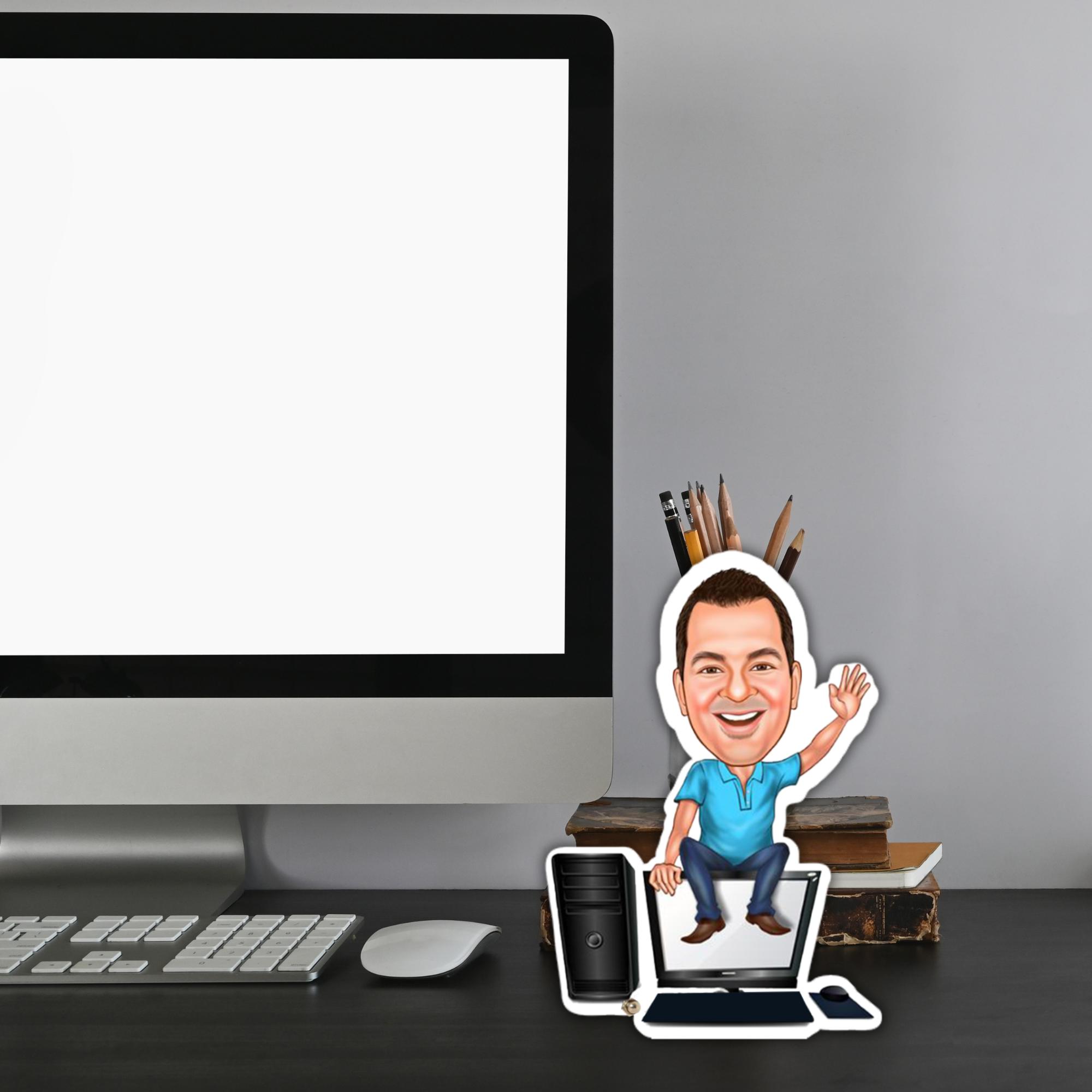 Office Boy With Leptop Caricature Photo Frame Unique Design Customized Gift