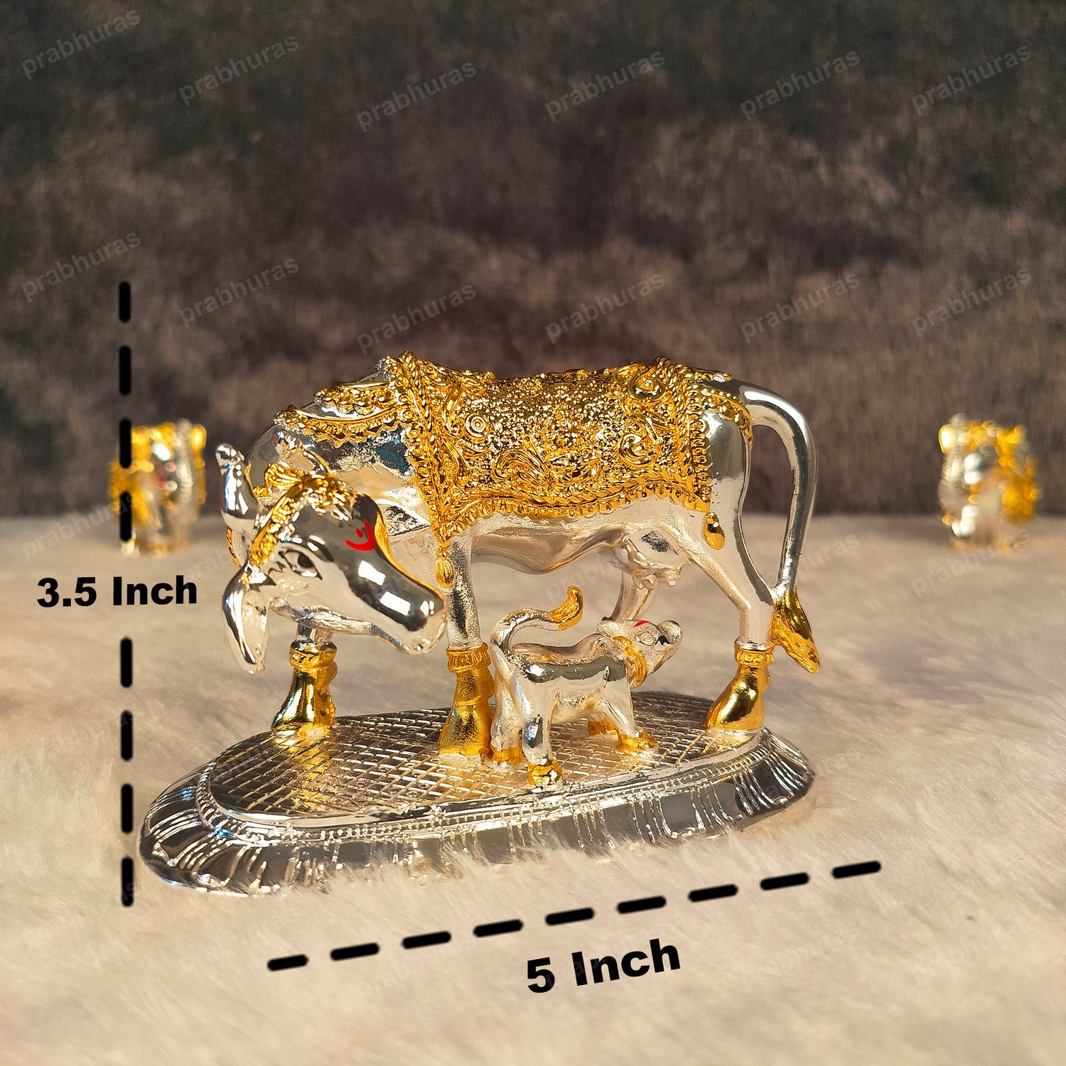 24 Carat Gold and 999 Silver Plated Kamdhenu Cow and Calf Statue