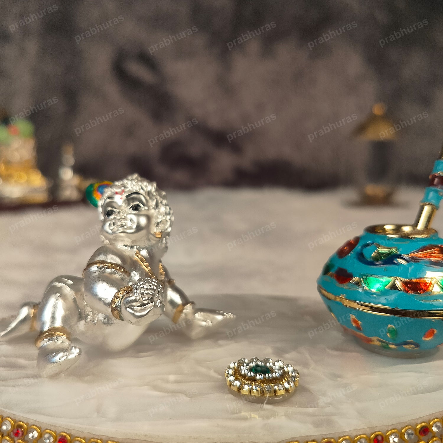 Shree Bal Krishna With Matki Silver Coated