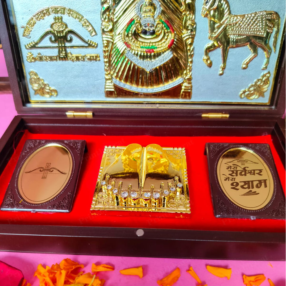 Khatu Shyam Charan MDF Pocket Temple (24 Karat Gold Coated)