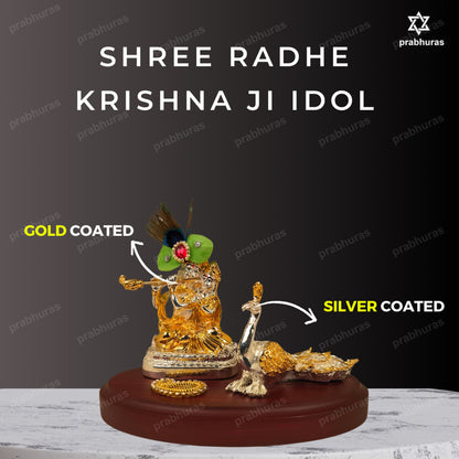 Shree Radhe Krishna Ji Murti Gold And Silver Coated With Mor