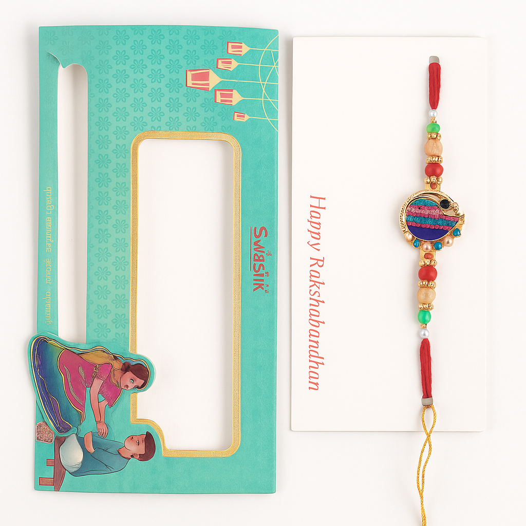 Rock Bro Rakhi with Coaster &amp; Kumkum Chawal | Designer Rakhi Gift Combo for Brother | Raksha Bandhan Special