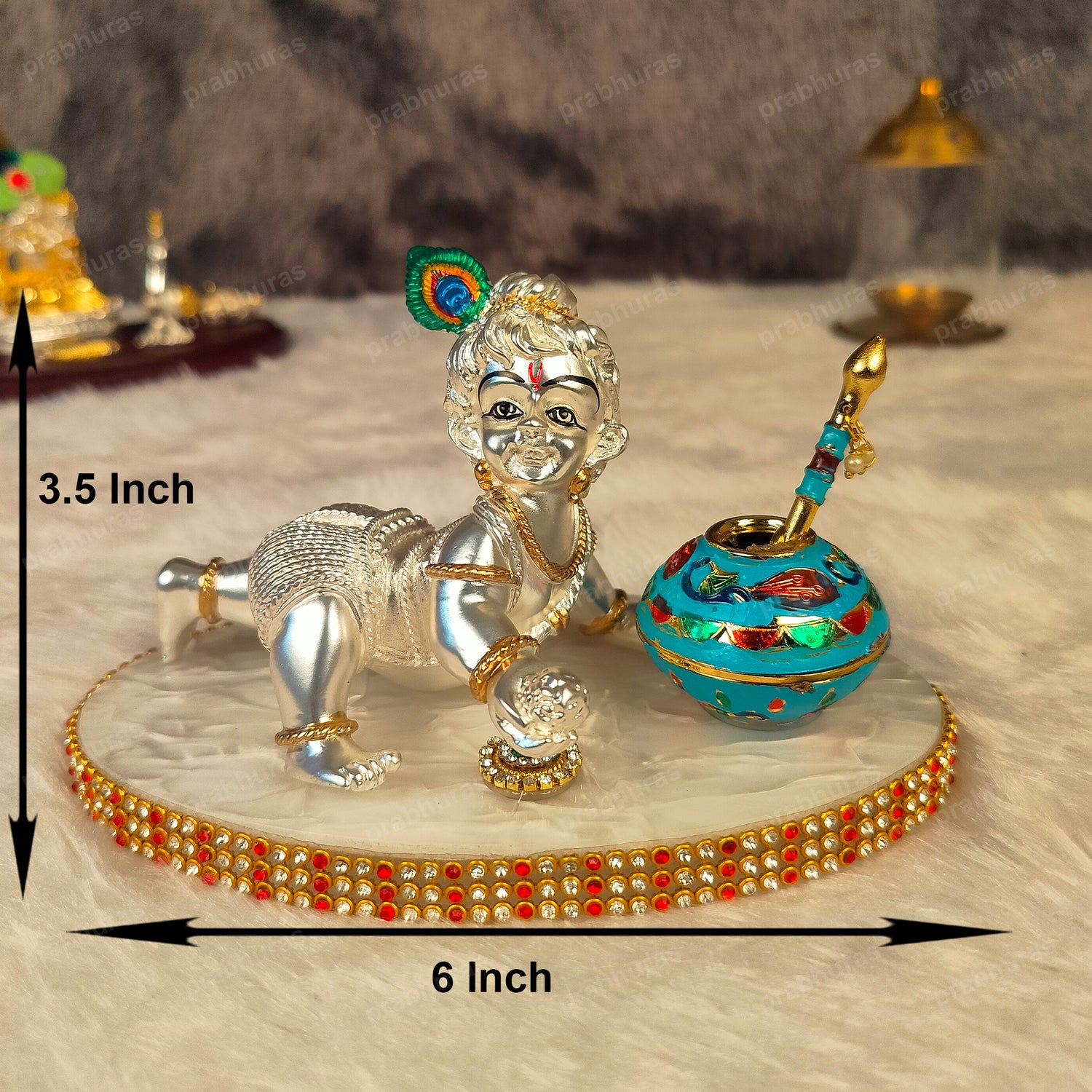 Shree Bal Krishna With Matki Silver Coated