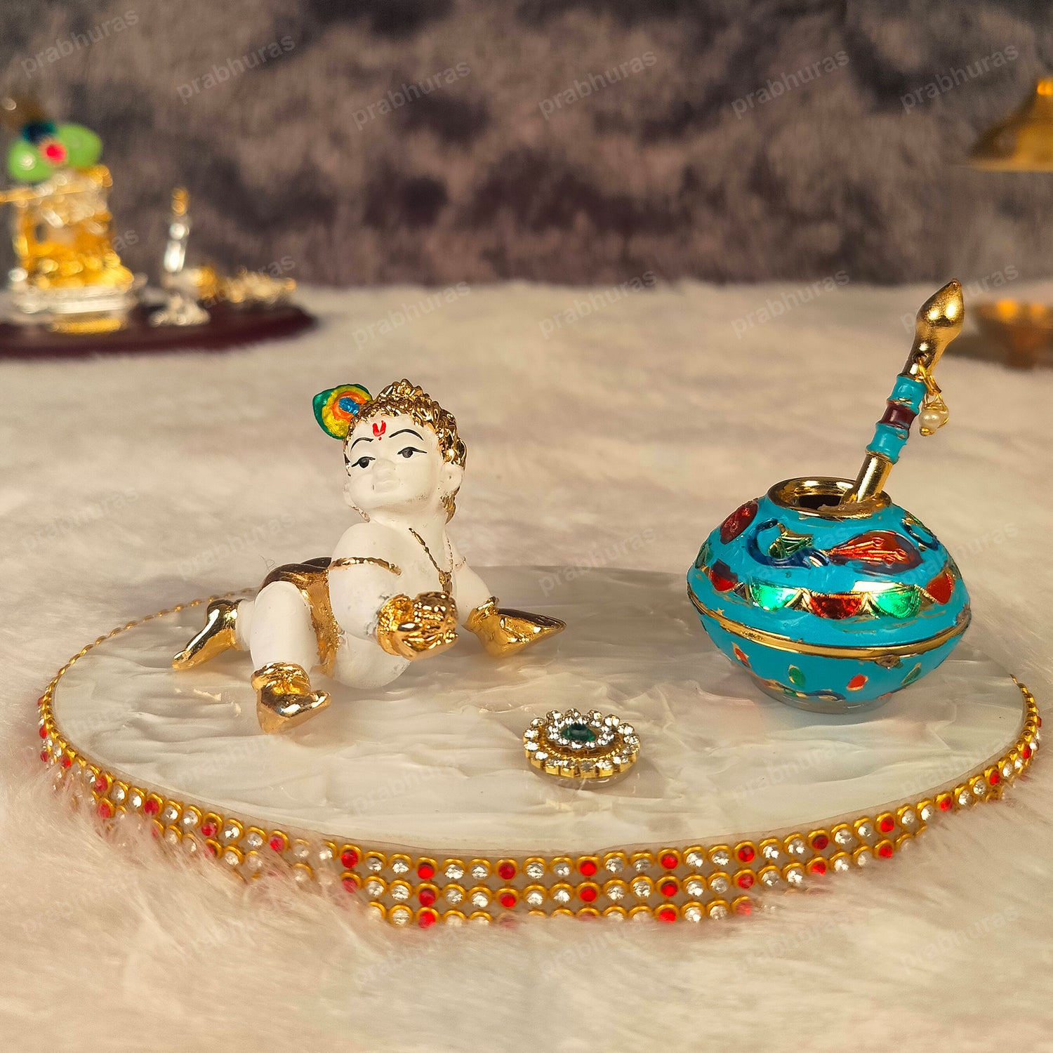 Shree Bal Krishna With Matki Silver Coated