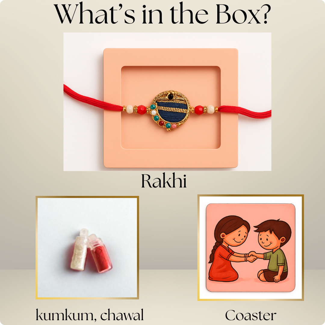 Rock Bro Rakhi with Coaster &amp; Kumkum Chawal | Designer Rakhi Gift Combo for Brother | Raksha Bandhan Special