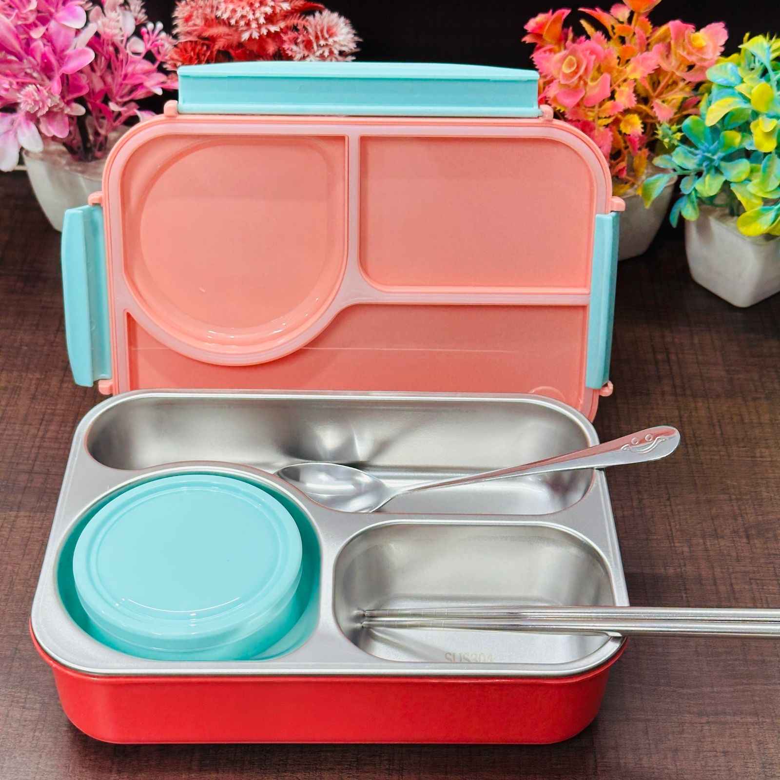 3 Grid Personalized Leak Proof  Steel Lunch Box 750 ML