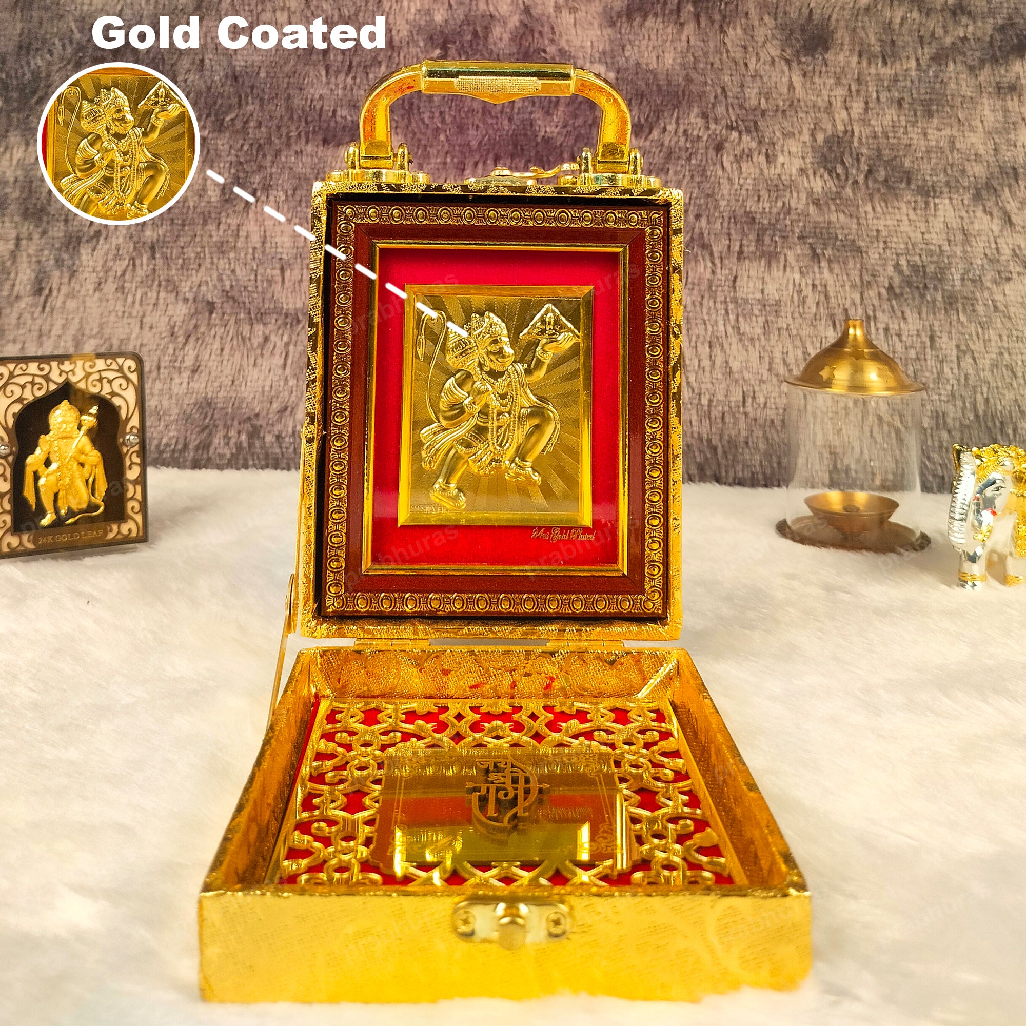 Hanuman ji With Attachi Gift Box Gold Coated