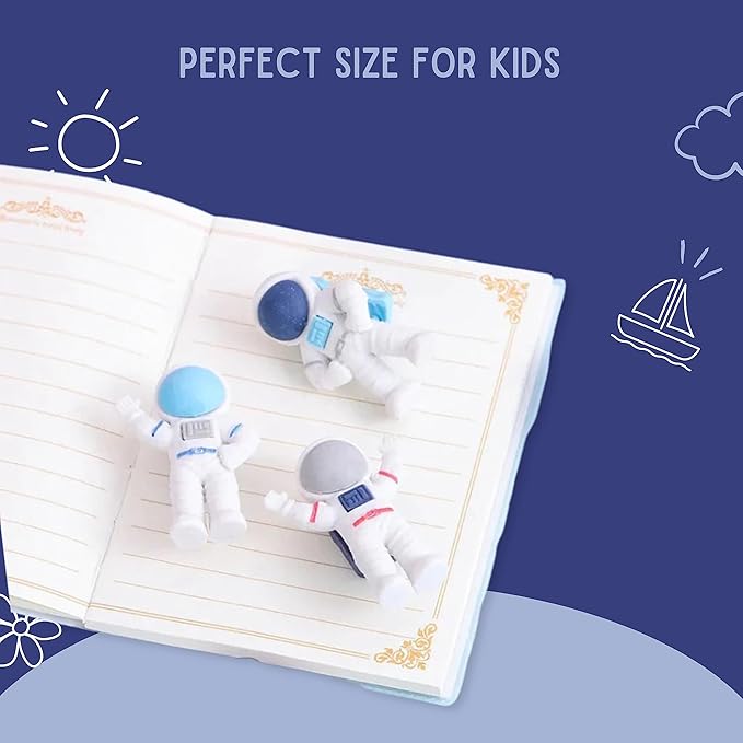 Paper Moon Cute Space Astronaut Shaped Pencil Erasers Set of 3 for Kids School Stationery Cube Eraser Pencil Rubber for Art