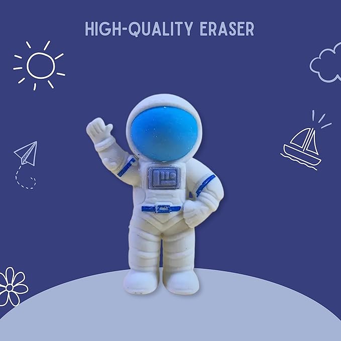 Paper Moon Cute Space Astronaut Shaped Pencil Erasers Set of 3 for Kids School Stationery Cube Eraser Pencil Rubber for Art