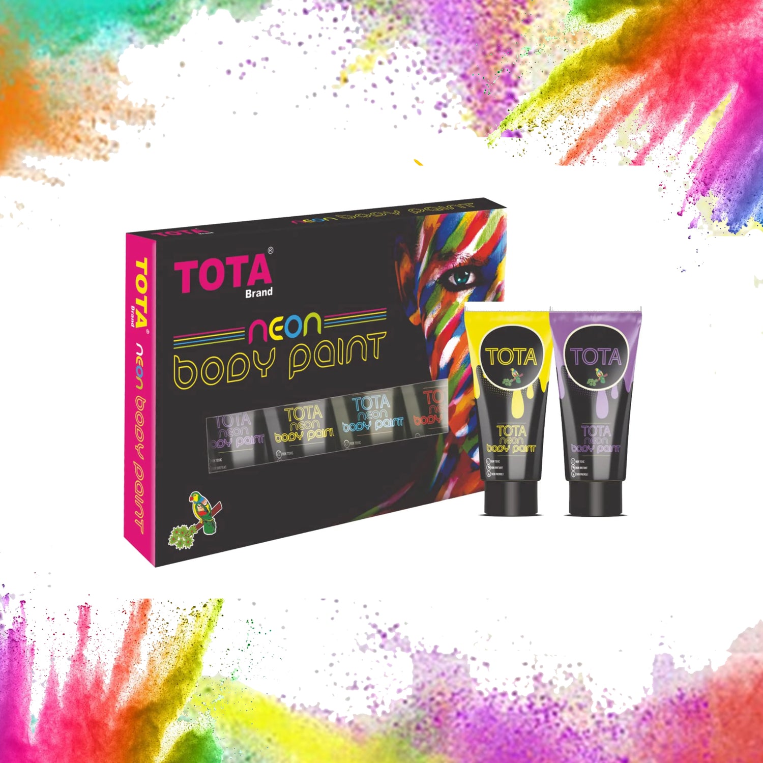 Neon Body Paint Set, Professional UV Glow Paint Kit, Multiple Colours Non-Toxic Face Paint and Body paint for Party, Celebration, Holi - Set of 6