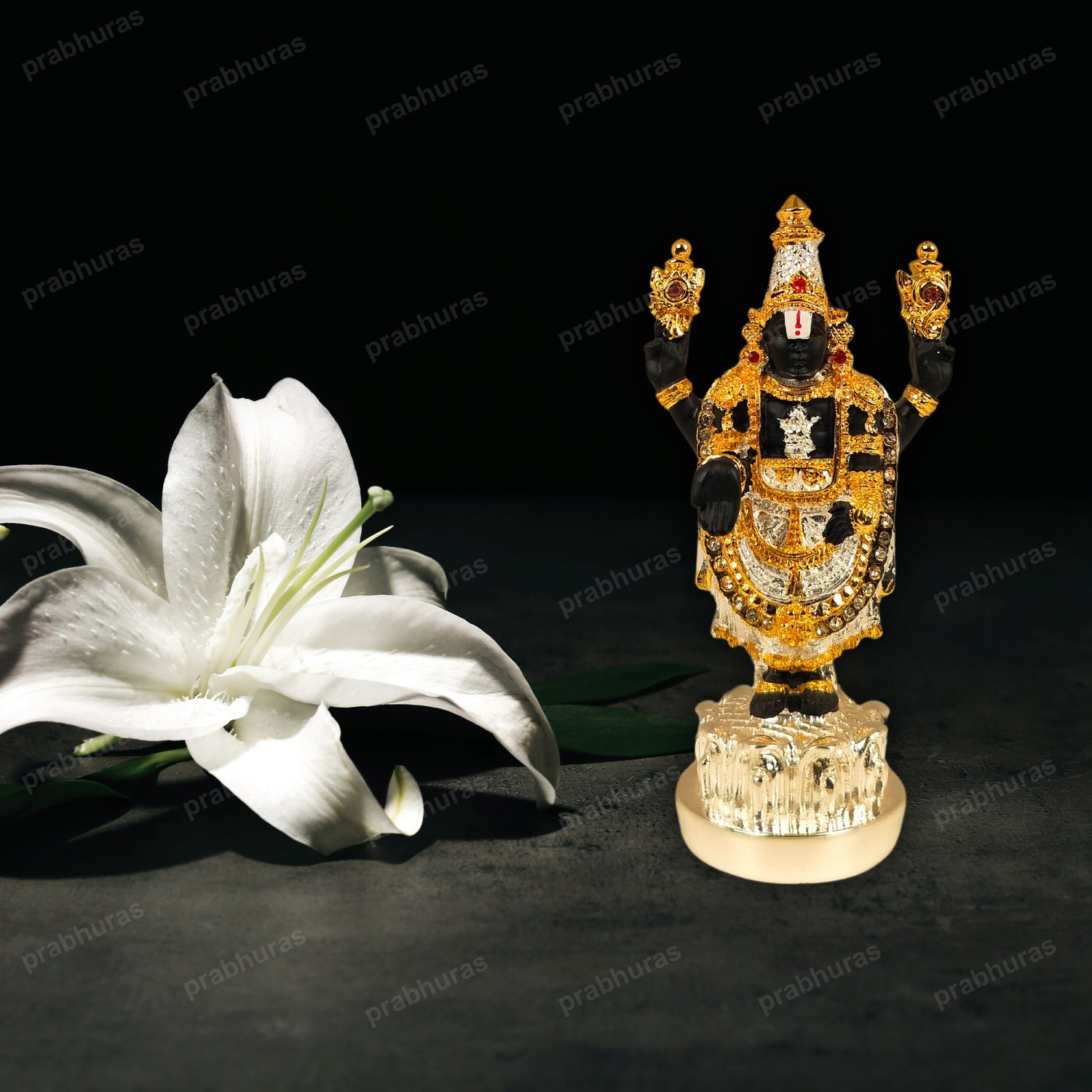 24 Carat Gold and 999 Pure Silver Coated Tirupati Balaji Idol