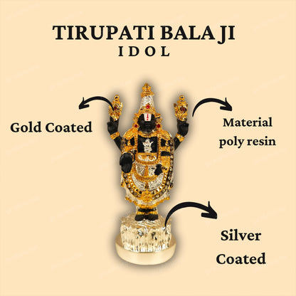 24 Carat Gold and 999 Pure Silver Coated Tirupati Balaji Idol