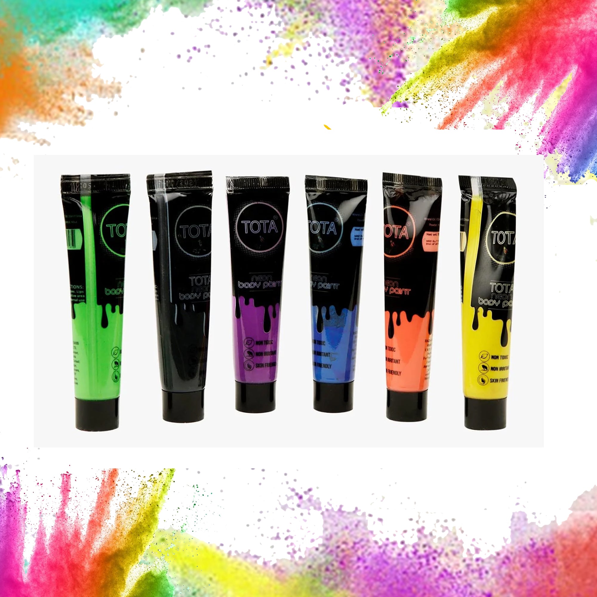 Neon Body Paint Set, Professional UV Glow Paint Kit, Multiple Colours Non-Toxic Face Paint and Body paint for Party, Celebration, Holi - Set of 6